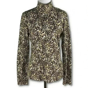 St. John top size S brown tan cheetah print long sleeve mock turtleneck stretch